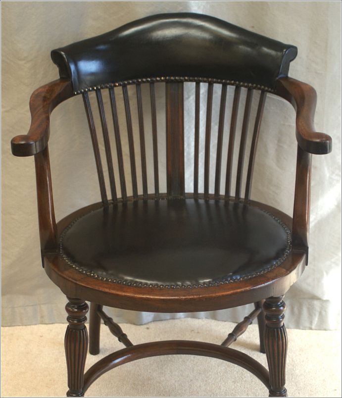 9060 Antique Victorian Mahogany & Leather Desk Chair Back & Seat (1)